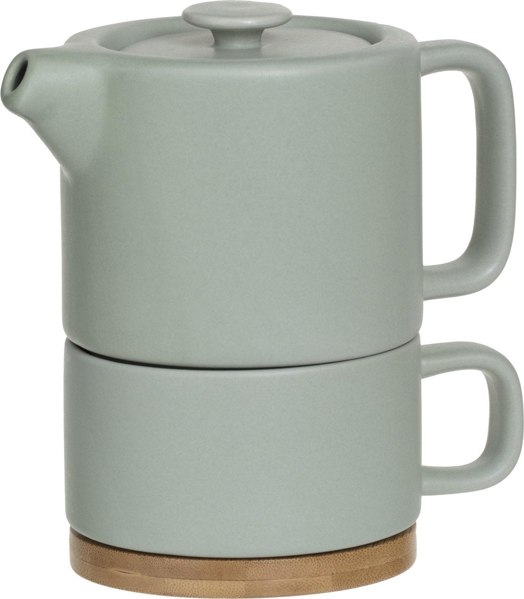 Secret de Gourmet 3 in 1 Theepot + Kopje + Onderzetter Keramiek - Mintgroen