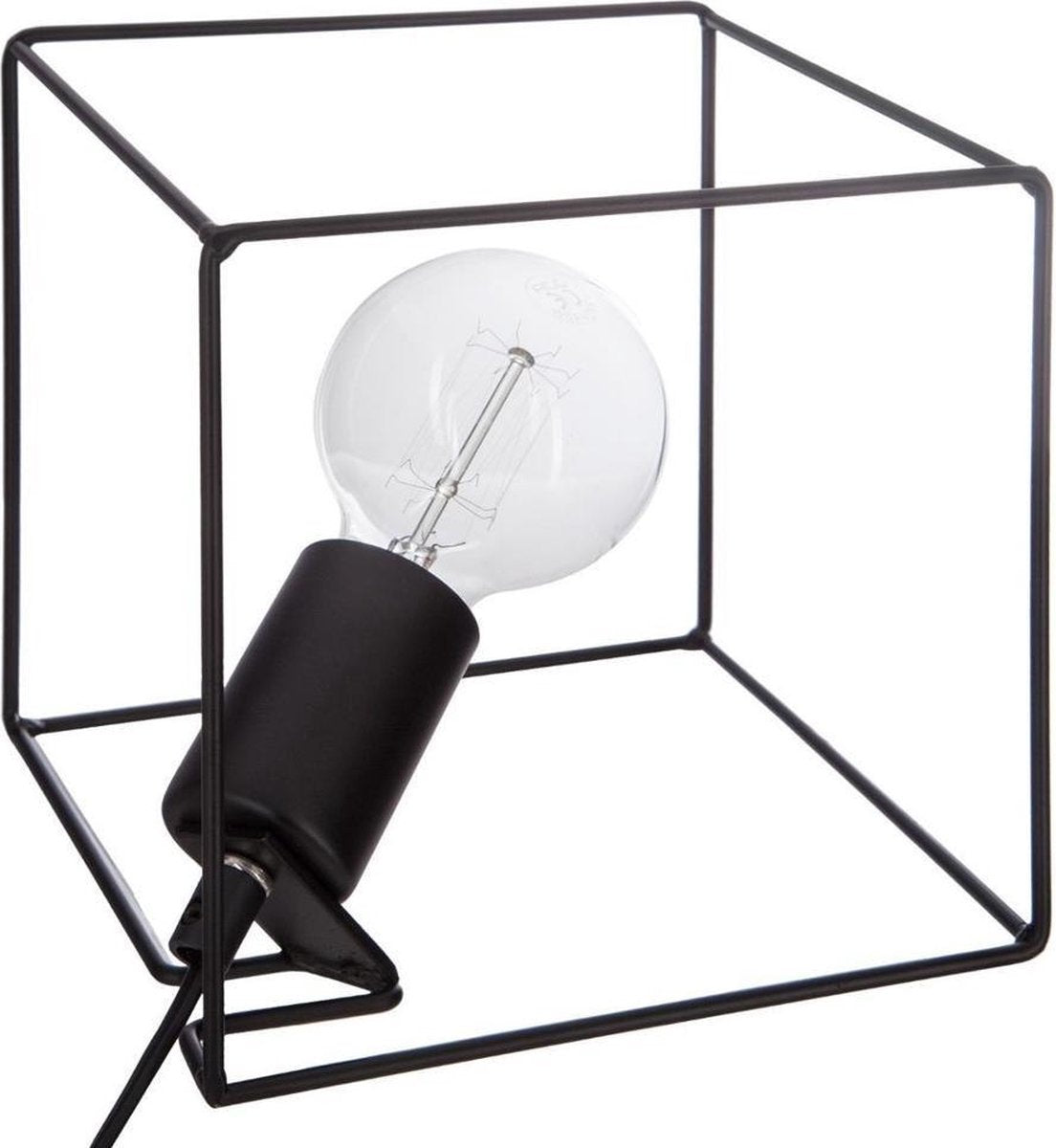 Lampe Métal Carrée Noire - Lampe de table Métal noir - Lampe contemporaine en métal à fils - Hauteur 18