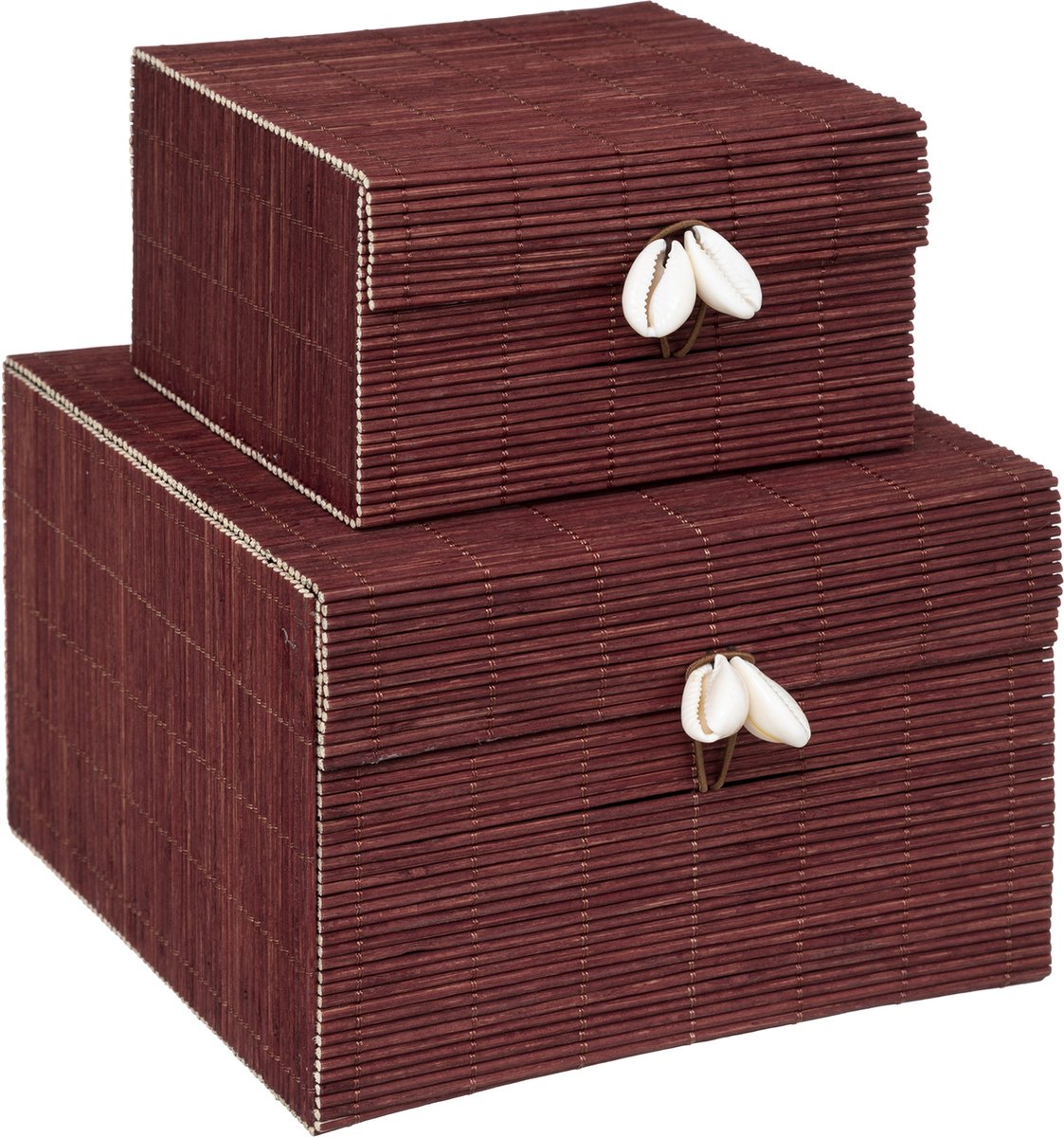 Boîte de rangement Atmosphera Tropi lot de 2 - Bambou - Rangement - Coffret - Coffret à bijoux - Bordeaux