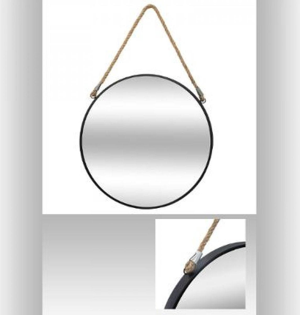 Miroir rond - Miroir en métal avec cordon - noir - diamètre 55 cm
