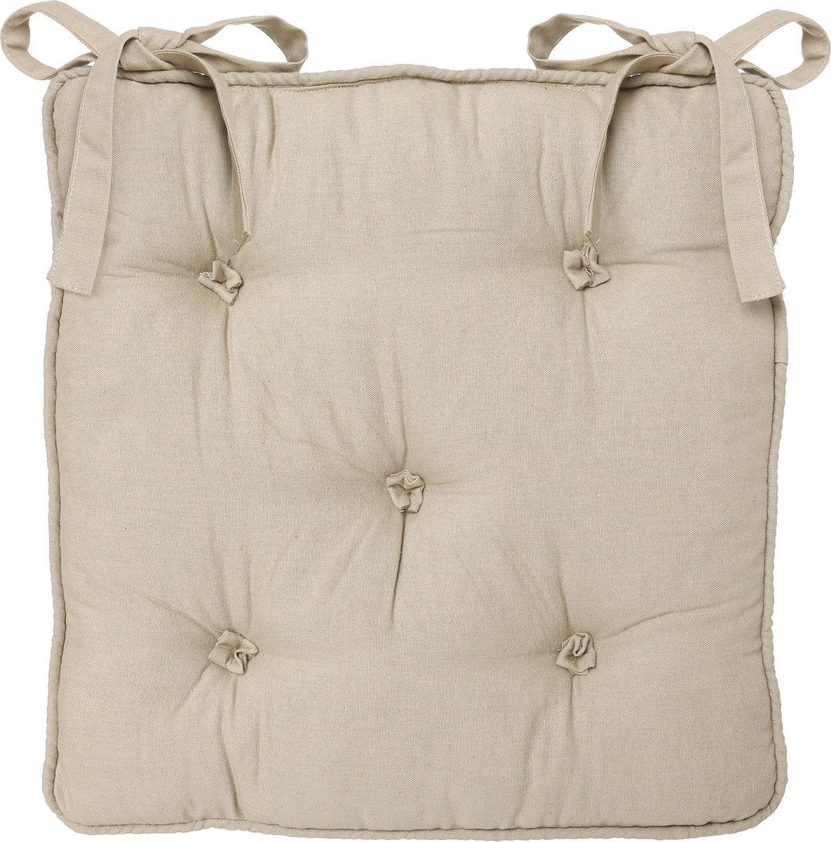 Coussin de chaise Atmosphera Deluxe 40x40x8cm avec rubans et 5 boutons - Beige