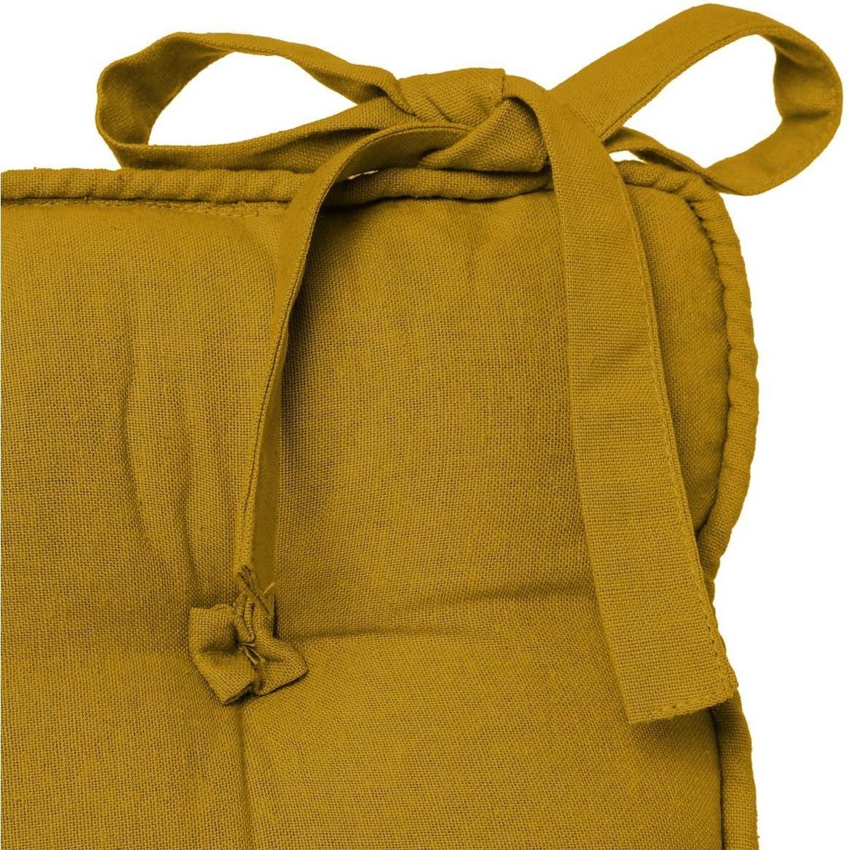 Atmosphera Deluxe Stoelkussen 40x40x8cm met lintjes en 5 knopen - Oker