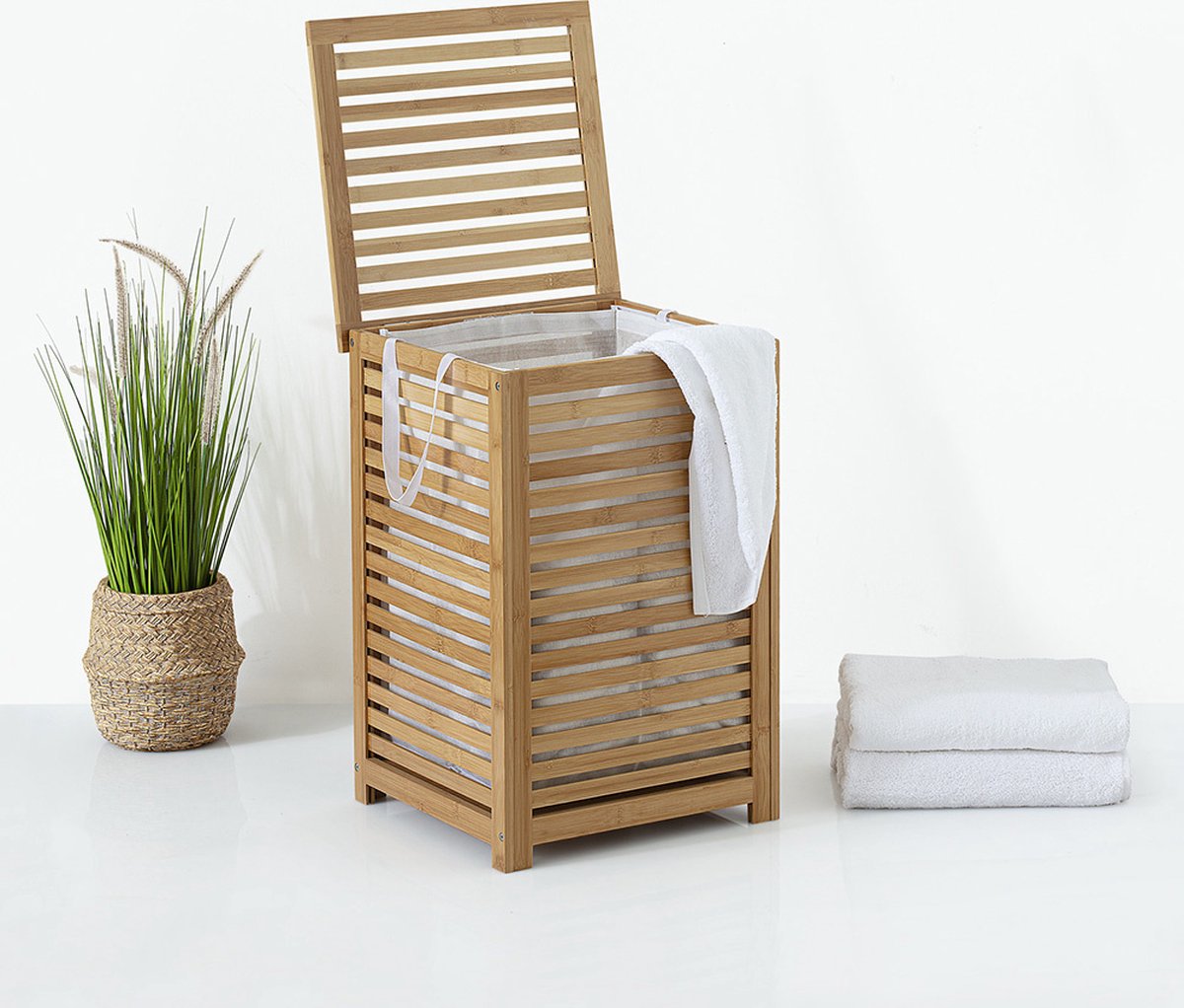 5Five Panier à linge Sicela 65L - Bambou - 40 x 40 x 58 CM