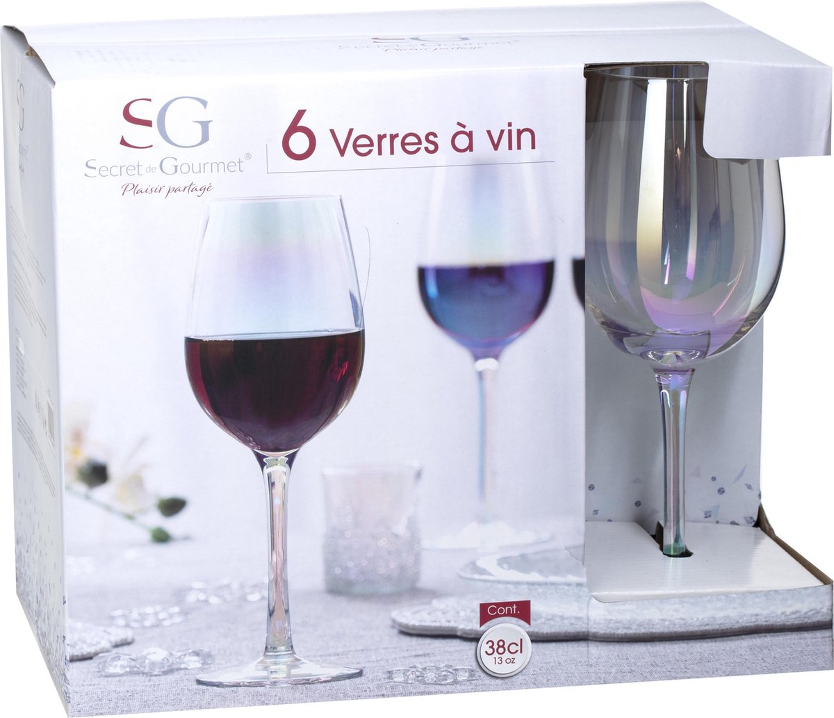 Secret de gourmet Iriserende Wijnglazen set van 6 - Fantasie - Regenboogkleurig