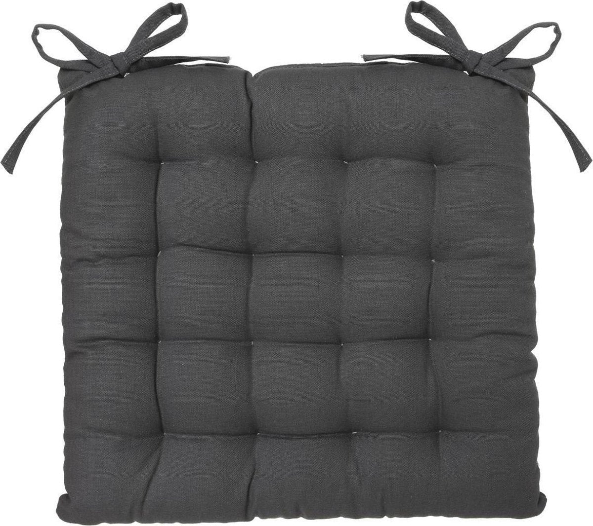 Atmosphera Stoelkussen Loria 38 x 38 cm - Met 2 lintjes - 100% katoen - Donker grijs