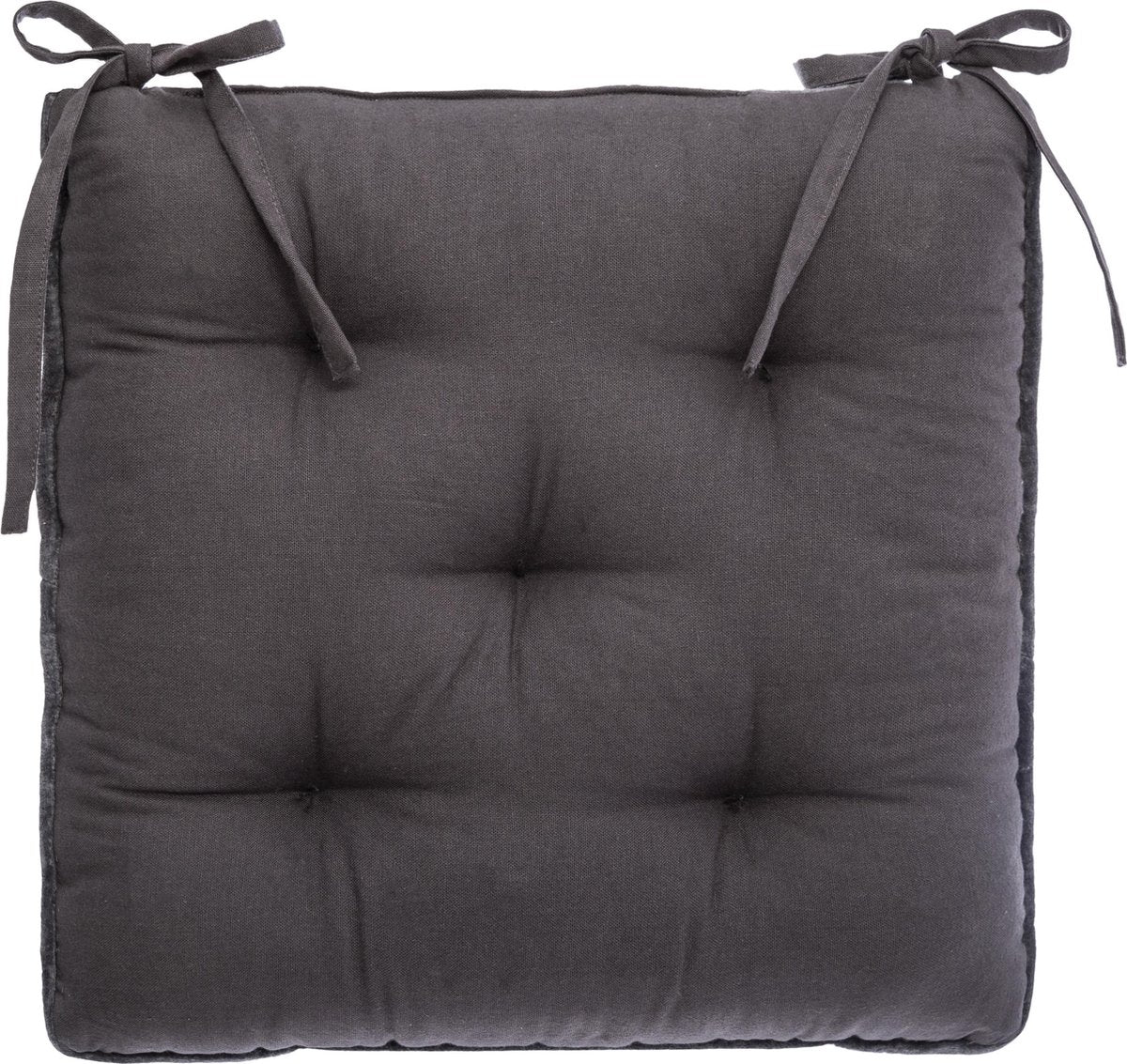 Atmosphera Deluxe Coussin de Chaise Velours 38x38x8cm avec rubans - Gris Foncé