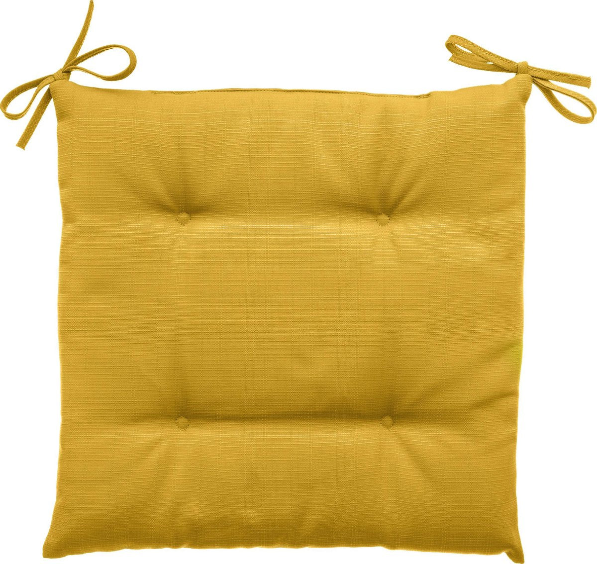 Hespéride Korai Coussin de chaise avec rubans - Déperlant - Déhoussable - 4 boutons - 40x40cm - Moutarde