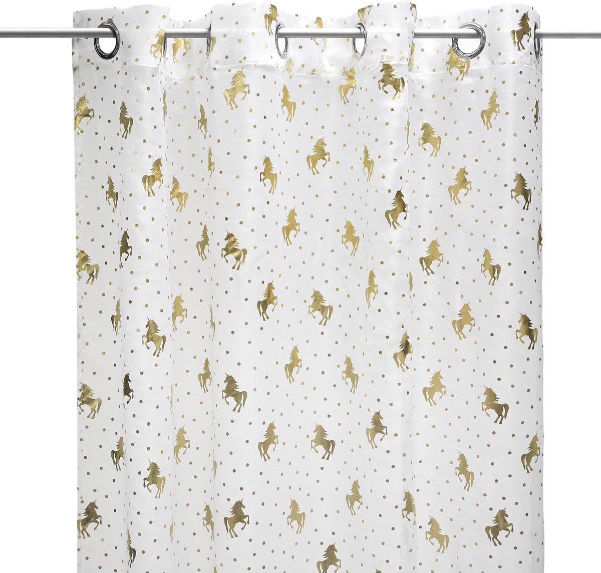 Atmosphera Kids Rideau Licorne 140x240cm - Prêt à l'emploi avec anneaux - Blanc et Or