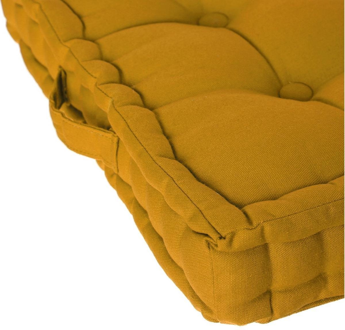 Coussin de sol Atmosphera Deluxe 40x40x8cm avec poignée et 4 boutons - Ocre