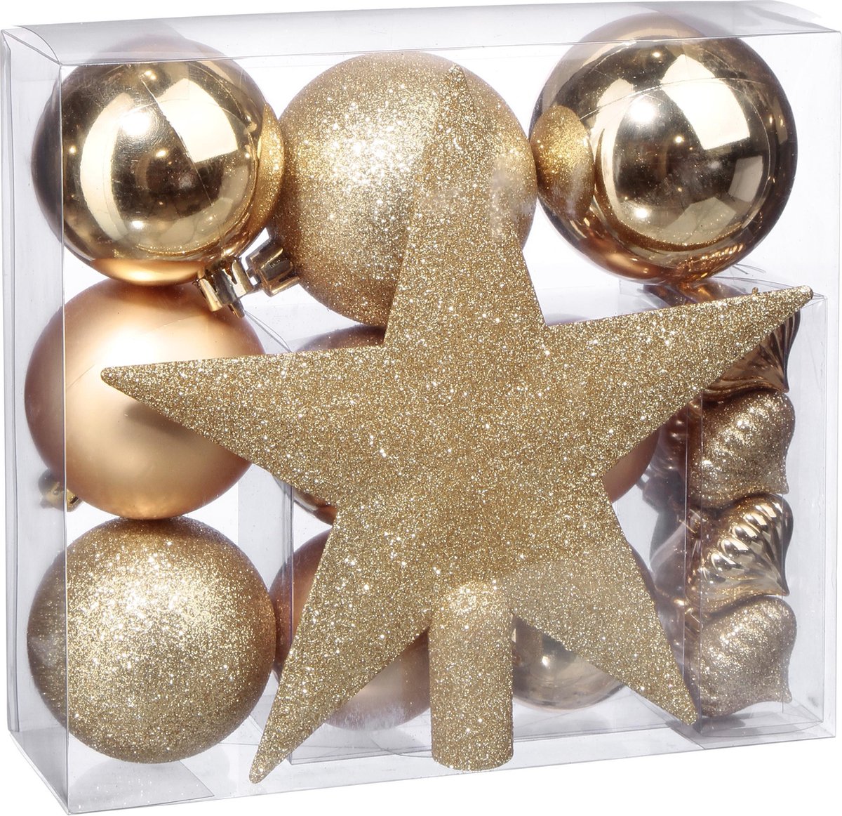 Set de boules de Noël 18 pièces avec étoile de Noël dorée - 18 pièces - Boule de Noël - Étoile de Noël - Décorations de Noël - Couleur or