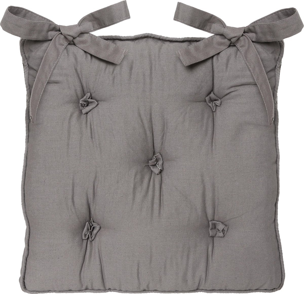 Atmosphera Deluxe Stoelkussen 40x40x8cm met lintjes en 5 knopen - Grijs