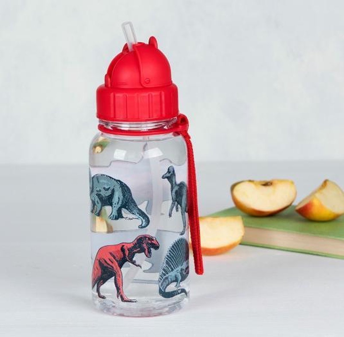 Rex London - Dino's - Prehistoric Land - Drinkfles met Rietje - 500ml - Rood