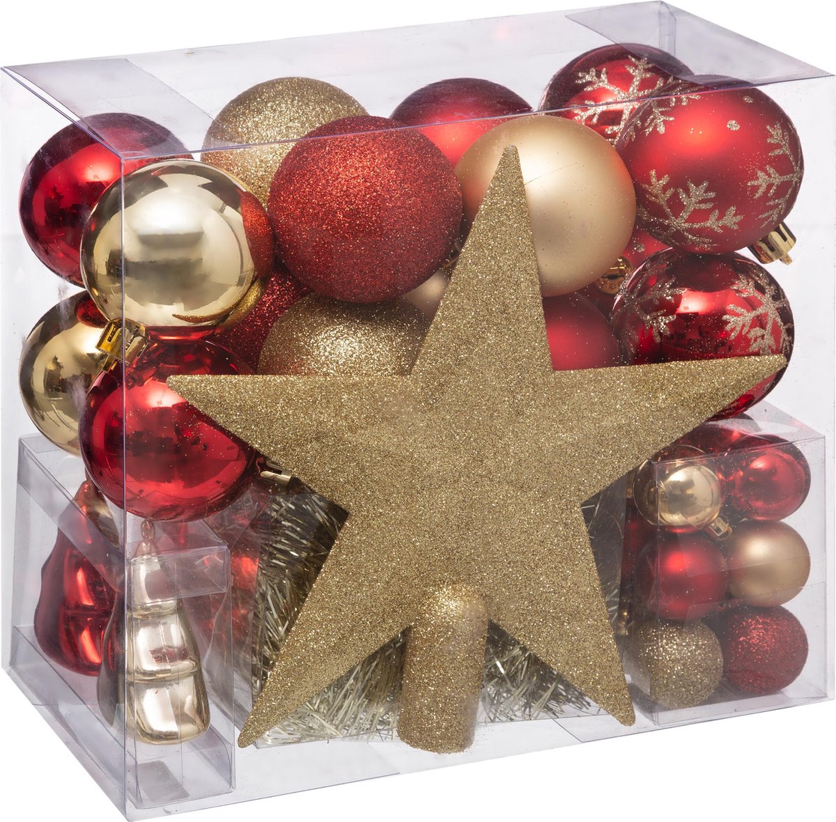 Set de boules de Noël 44 pièces avec étoile de Noël - 48 pièces - Boule de Noël - Étoile de Noël - Décorations de Noël - Or et rouge - Guirlande de Noël