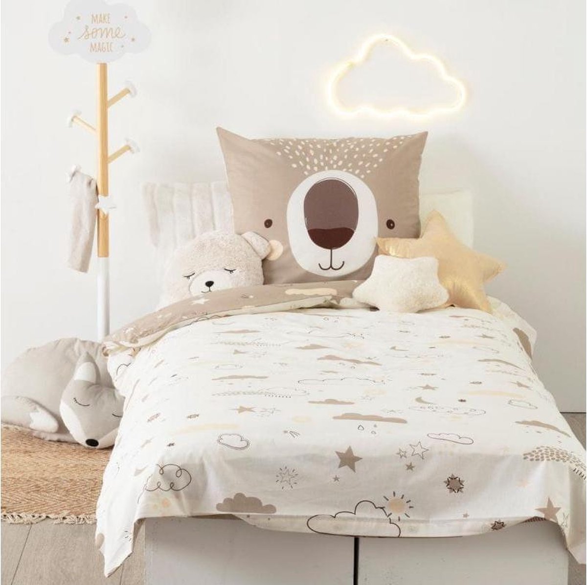 Atmosphera Kids Parure de couette et 1 taie d'oreiller 140x200cm/65x65cm Ours