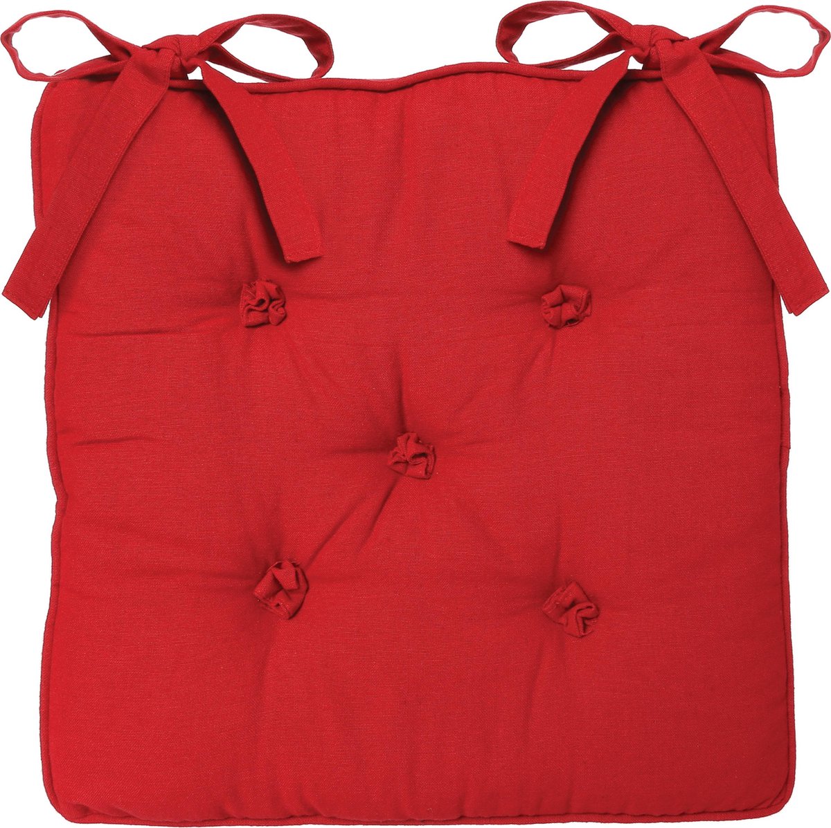 Coussin de chaise Atmosphera Deluxe 40x40x8cm avec rubans et 5 boutons - Rouge