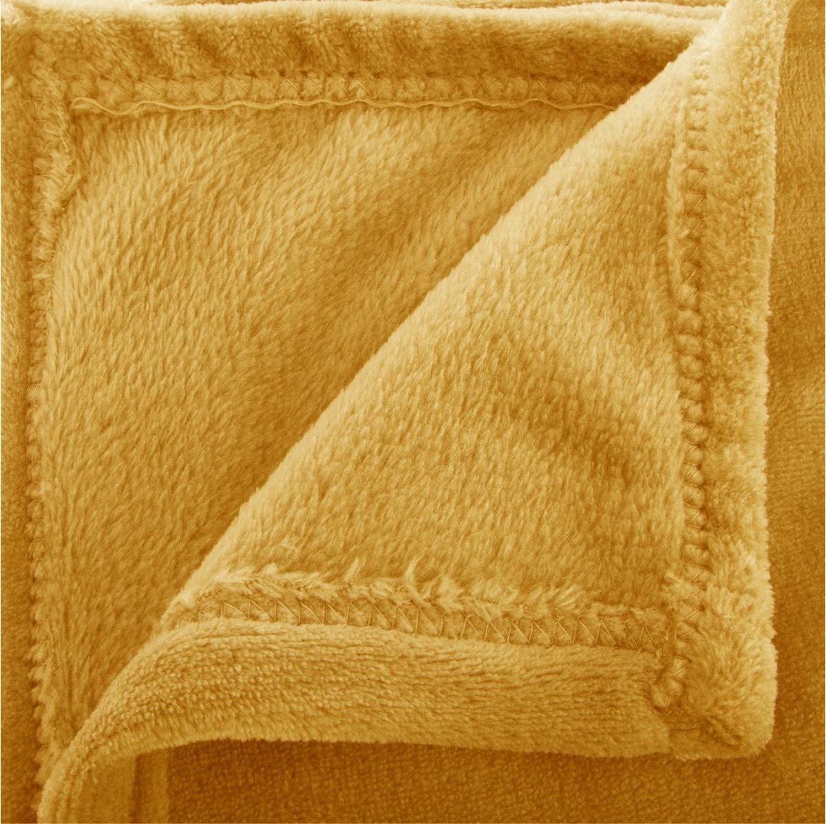 Atmosphera Plaid effen flanel fleece deken - 180x230 cm - Oker
