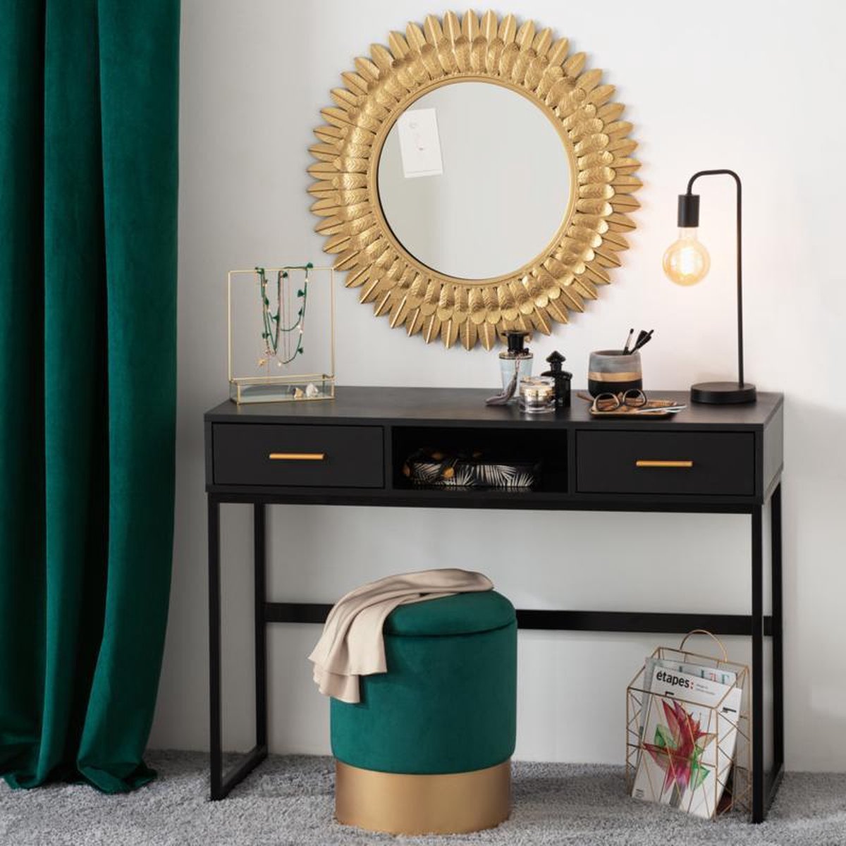 Lampe de table industrielle en métal noir Hauteur 46CM