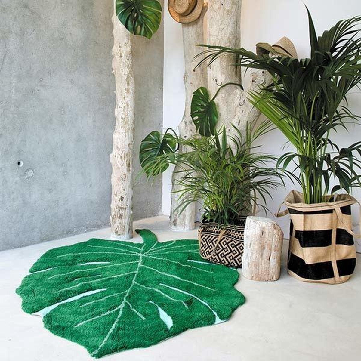 Lorena Canals Wasbaar katoen vloerkleed 120x160cm - Monstera Leaf - Groen