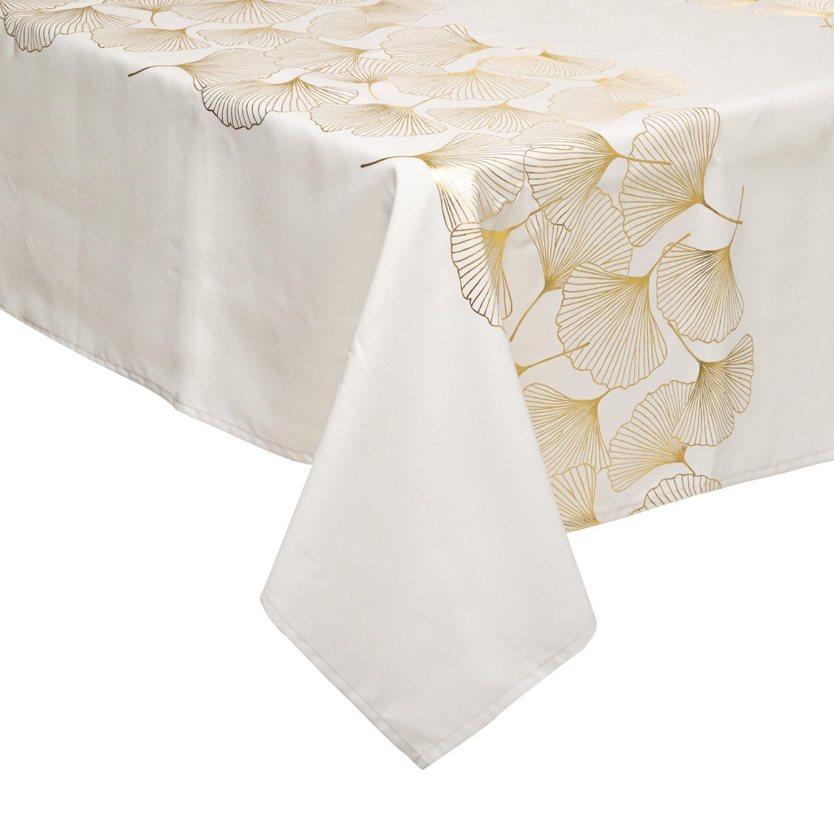 Tablecloth Ginko cream with gold 140 x 360 cm - Party decoration object - Christmas - Christmas tablecloth