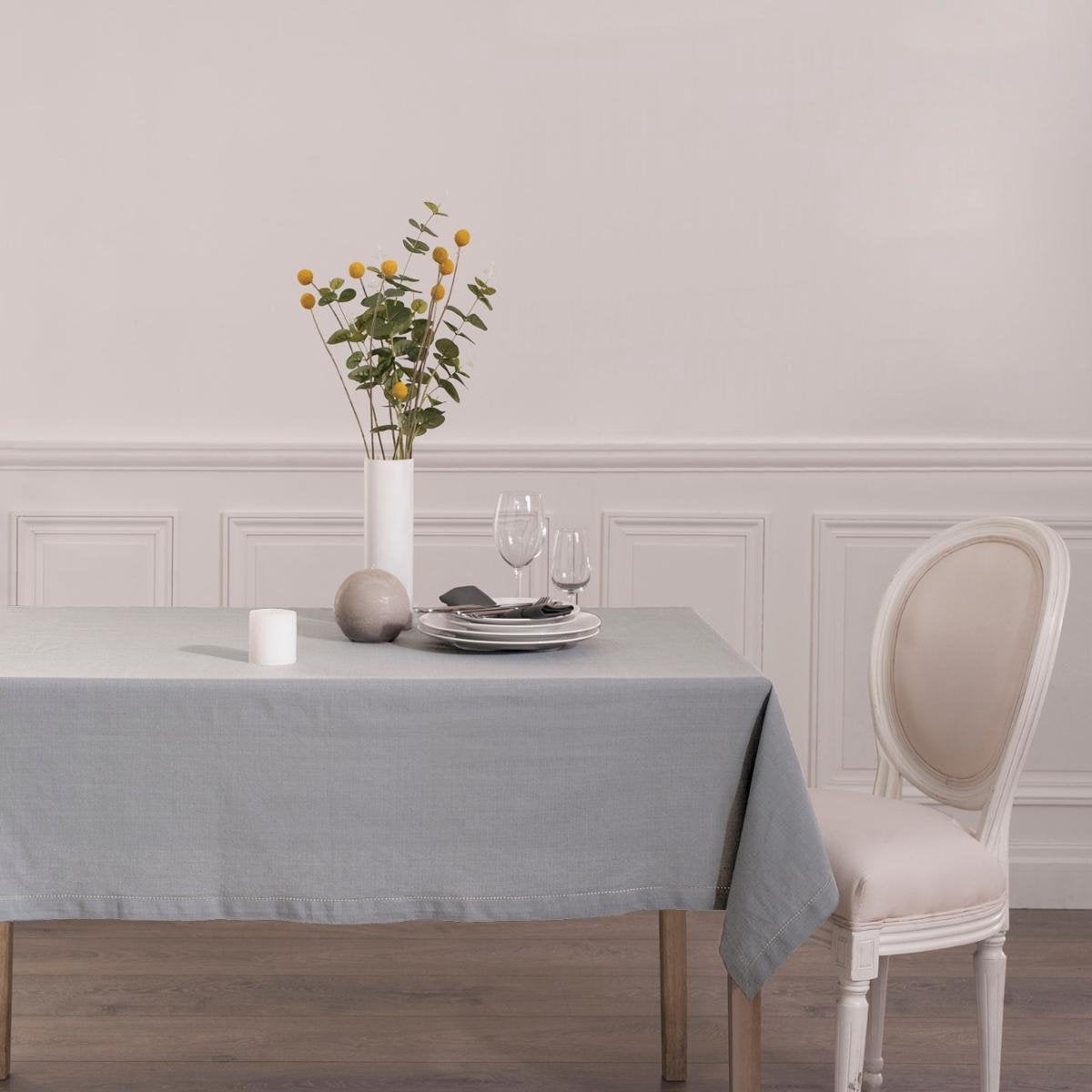 Nappe DELUXE chambray coton gris clair - 140 x 240 cm - Coton - Gris clair
