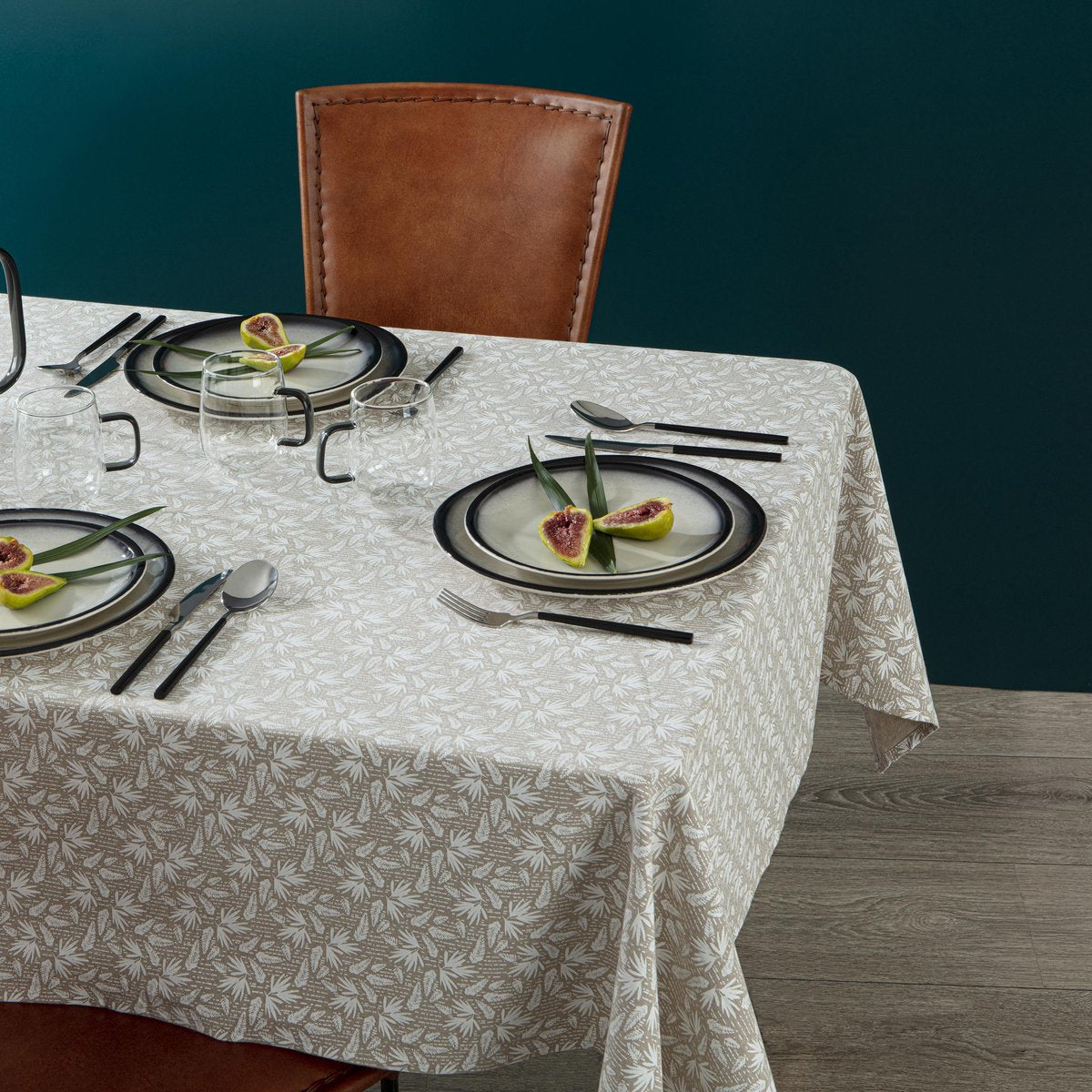 Atmosphera Tafelkleed Kadi Palm - 150 x 250 cm - 100% katoen - Linnenbeige - Blaadjes