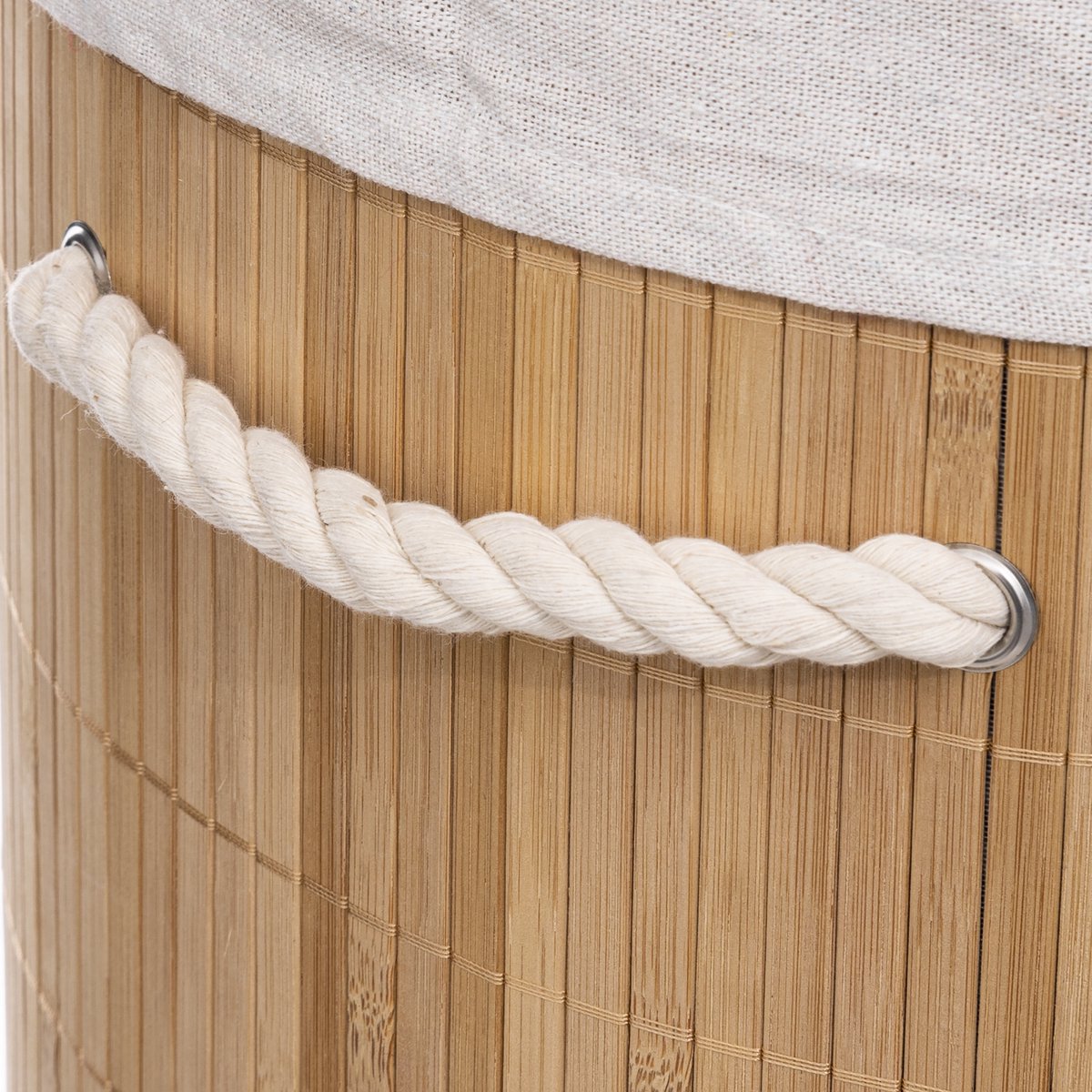 Panier à linge rond 5Five avec couvercle et poignées - Bambou - 48 litres