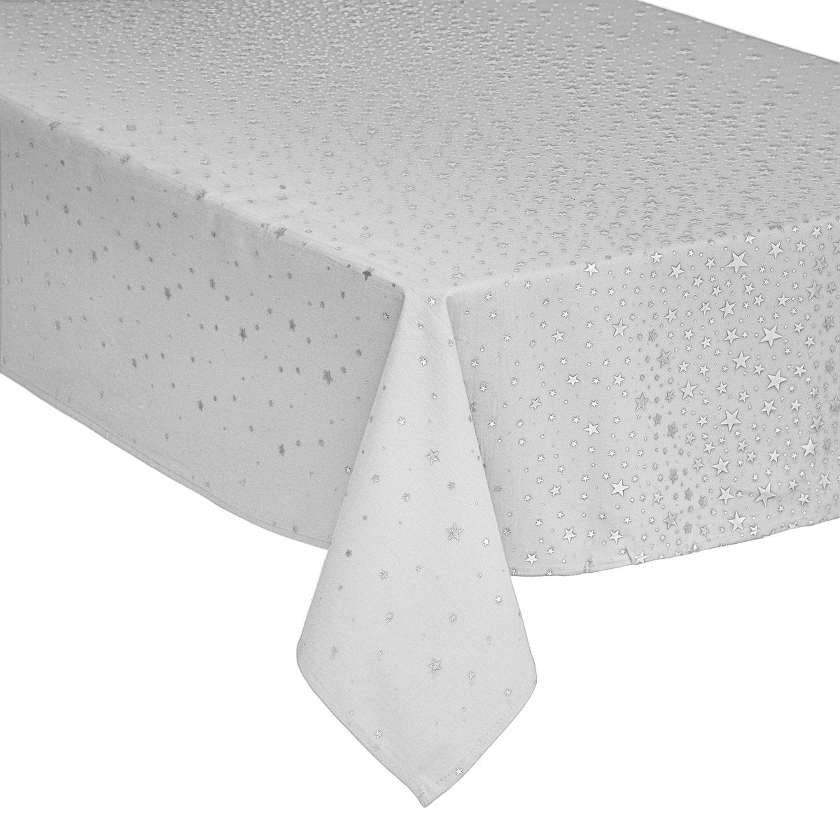 Nappe DELUXE Noël coton - Blanc avec étoiles argentées - 140 x 240 cm - Coton - Nappe de Noël