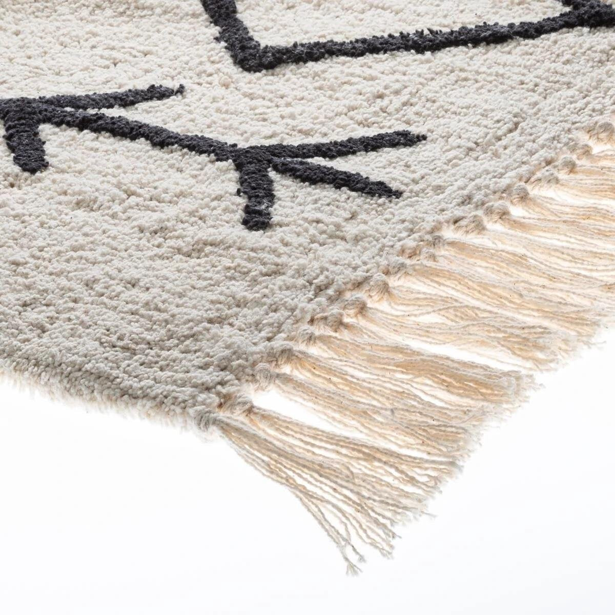 Atmosphera Nomo Tuft Rug - Black and white diamond pattern 170 x 120 cm - Cotton carpet - rectangular rugs