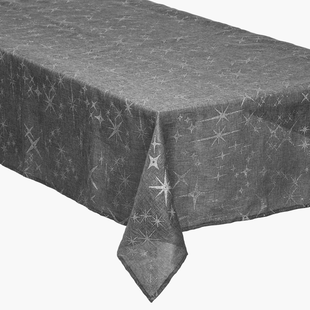 Nappe grise avec étoiles argentées 140 x 360 cm - Objet de décoration de fête - Noël - Nappe de Noël