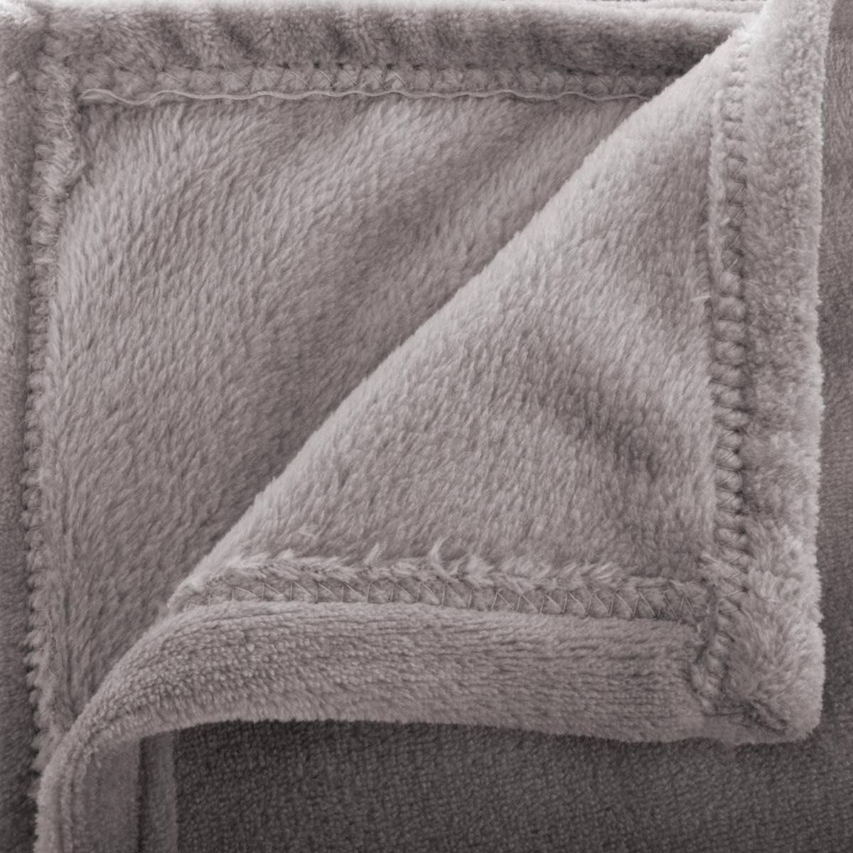 Atmosphera Plaid effen flanel fleece deken - 180x230 cm - Lichtgrijs
