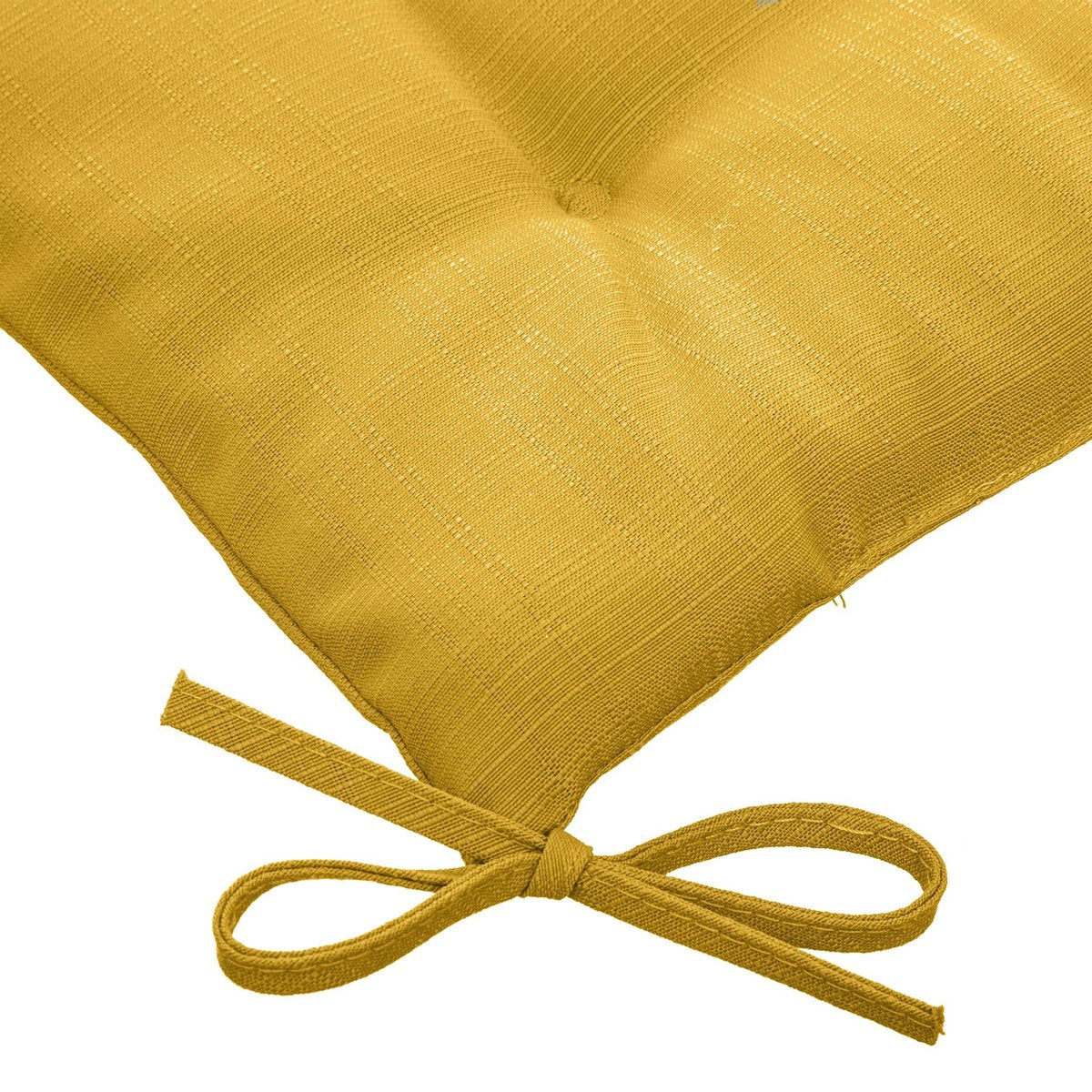 Hespéride Korai Coussin de chaise avec rubans - Déperlant - Déhoussable - 4 boutons - 40x40cm - Moutarde
