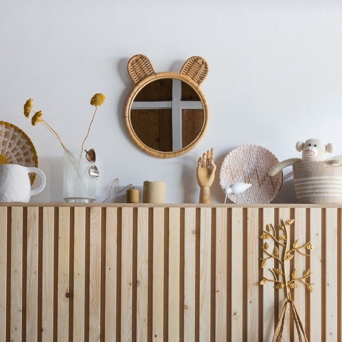 KidsDepot Miroir mural en bambou Minon ˜ 41 cm
