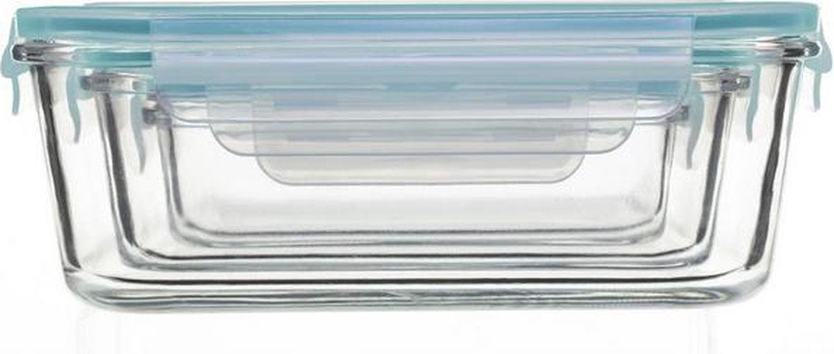 Fresh food containers set 3 pieces glass square with clip lids - Microwave - Freezer box - Oven safe