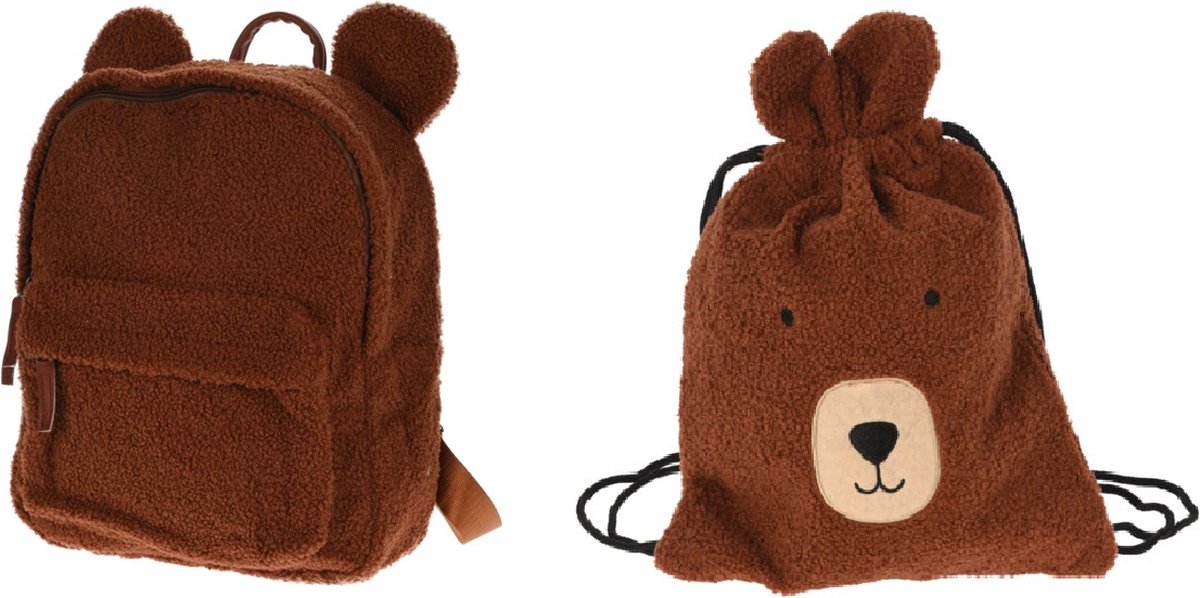 Sac à dos + Sac de sport/Sac de natation - Enfant - Teddy - Marron