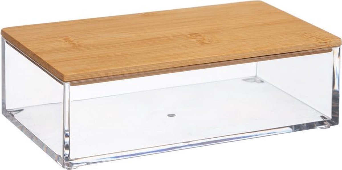 5Five Plateau de rangement couvercle en bambou (16 x 9,5 x 5 cm) - Transparent - Empilable &amp; Avec couvercle