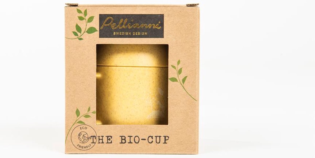 Pellianni: DRINKBEKER GEEL 11,5x12x7cm, 180ml, in tarwe, 100% biologisch afbreekbaar, handwas heeft de voorkeur