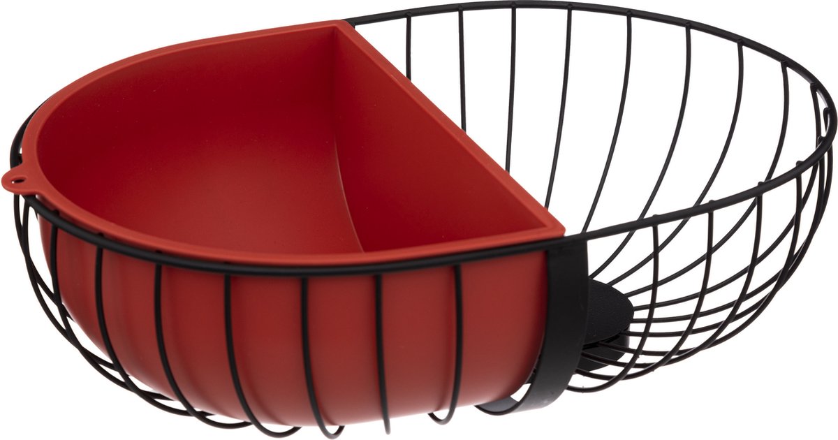 Fruit bowl/fruit basket metal with inset box black/red 30 x 20 cm - Fruit bowls/fruit baskets - Metal wire basket