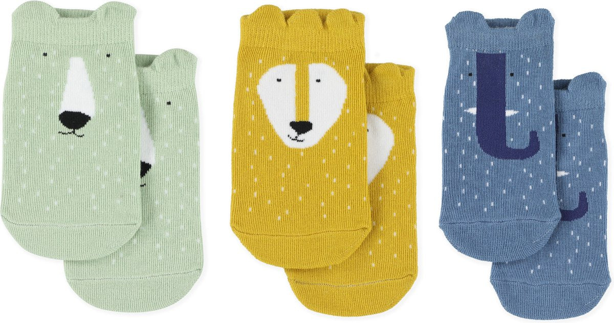 Trixie Sneaker chaussettes lot de 6 paires - Éléphant/Lion/Ours polaire