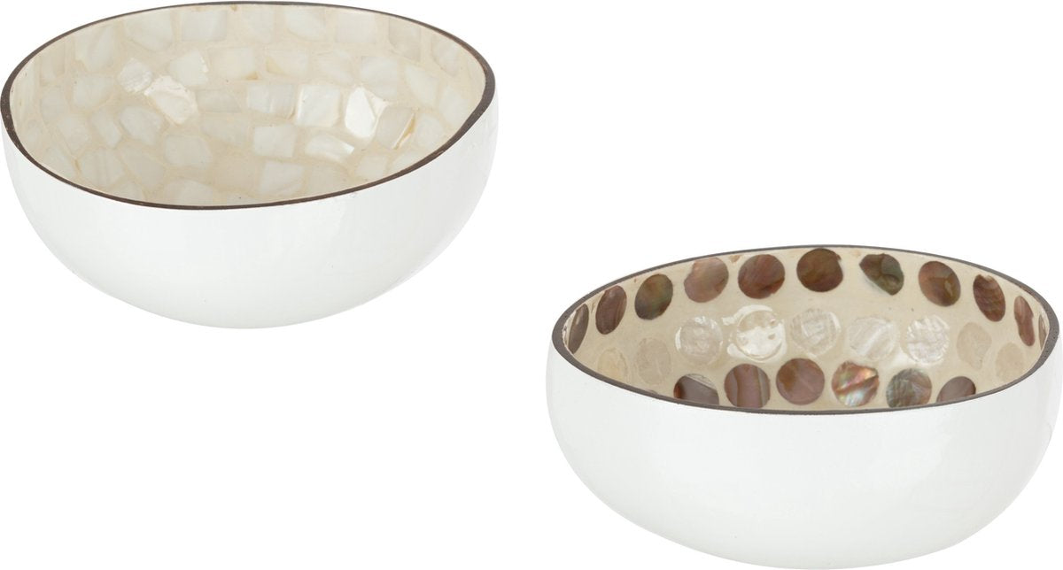 J-Line Half coconut bamboo sphere D13x6.5cm - Set of 2 - White/Brown