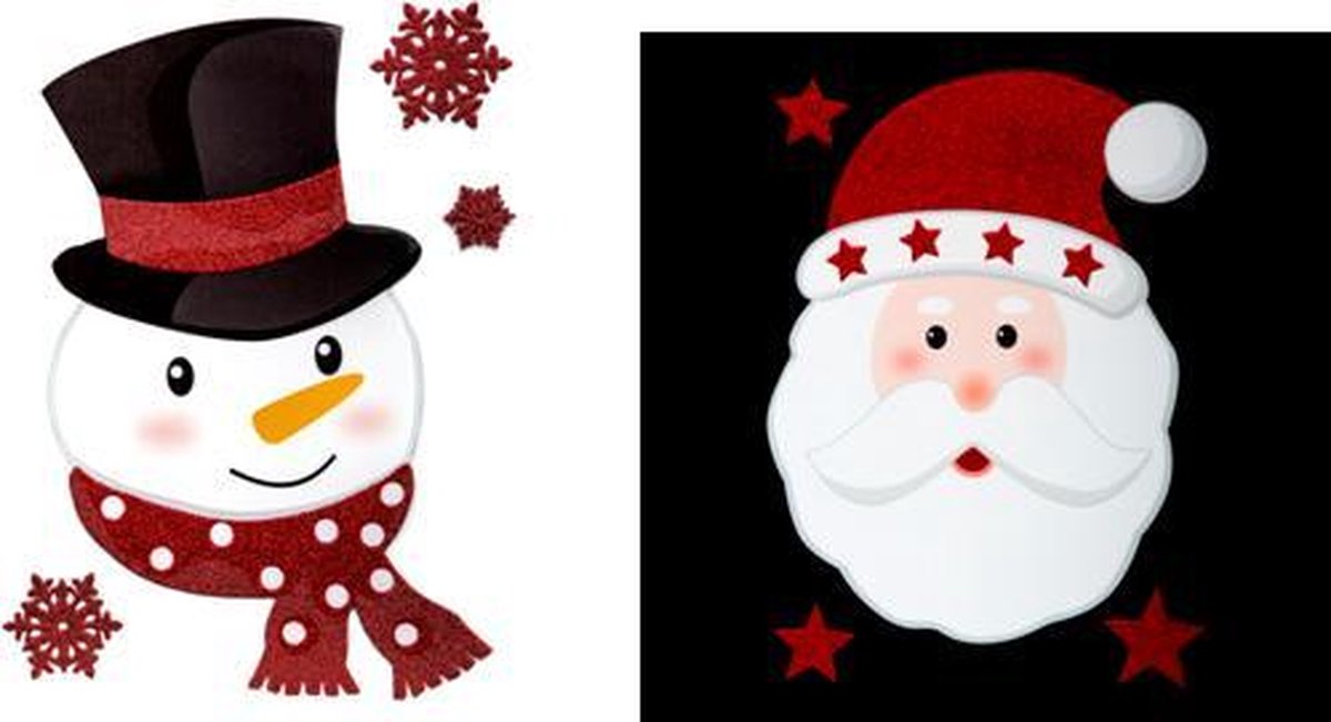 Lot de 2 autocollants de fenêtre Noël paillettes - Autocollant de fenêtre - Décoration de fête - Noël - Père Noël / Bonhomme de neige
