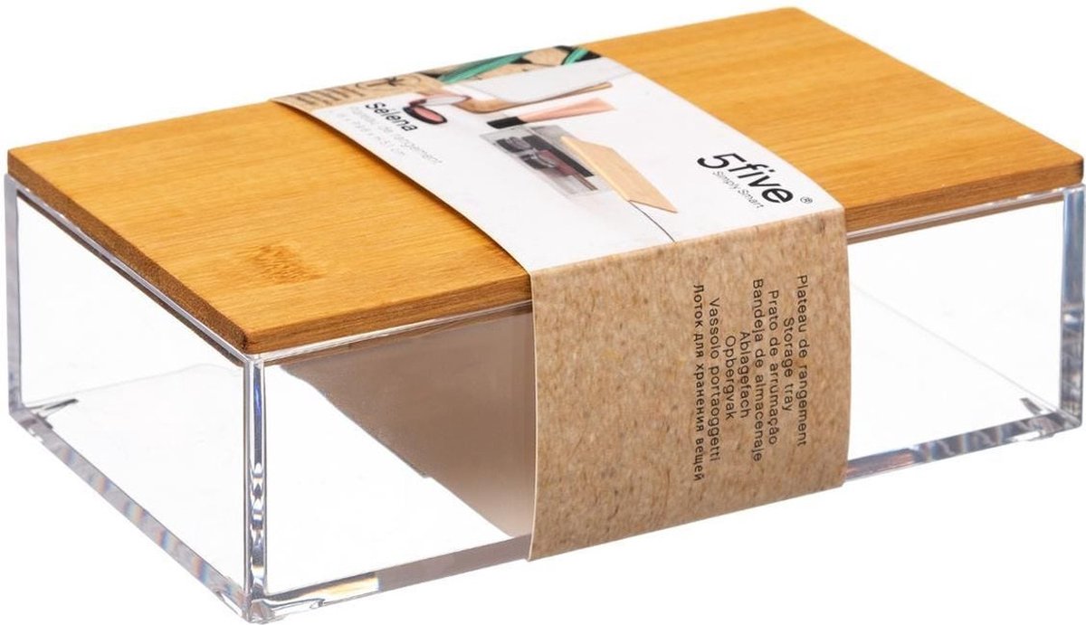 5Five Plateau de rangement couvercle en bambou (16 x 9,5 x 5 cm) - Transparent - Empilable &amp; Avec couvercle