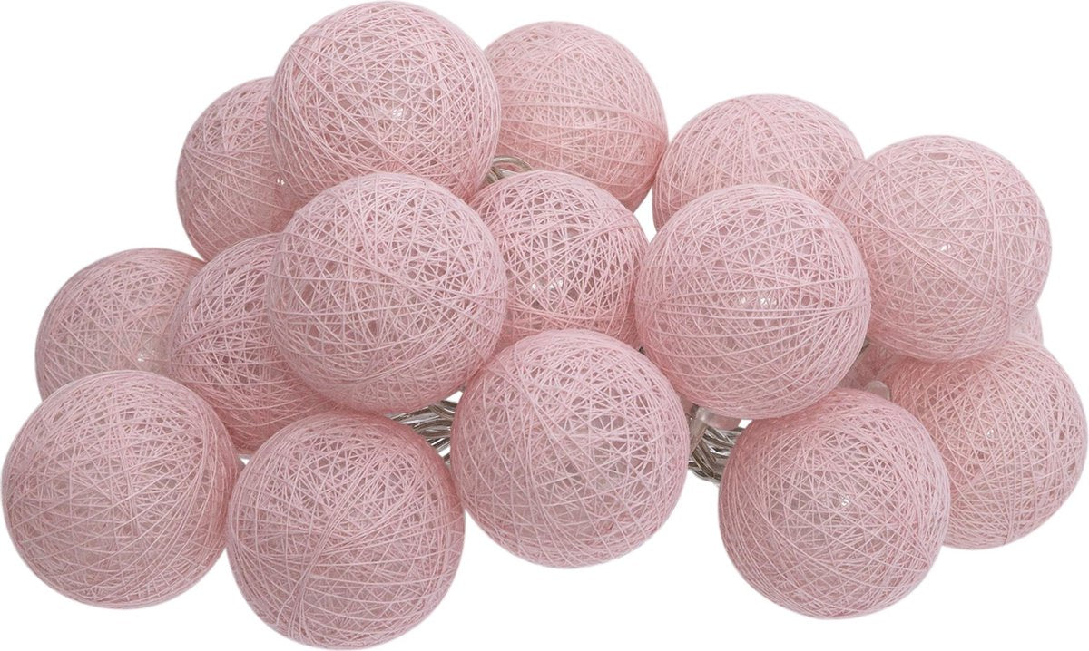 Atmosphera LED Lichtslinger Folk balletjes roze - Lichtslingers katoen - Cotton ball - 16 Ballen - Dia 3.5 cm - Guirlande
