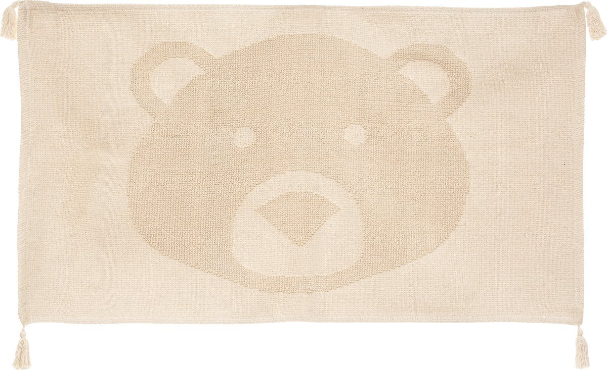 Atmosphera Kids Vloerkleed kinderkamer beer 3D - Katoen - Tapijt - Met pompons - Beige - 90 x 60 cm