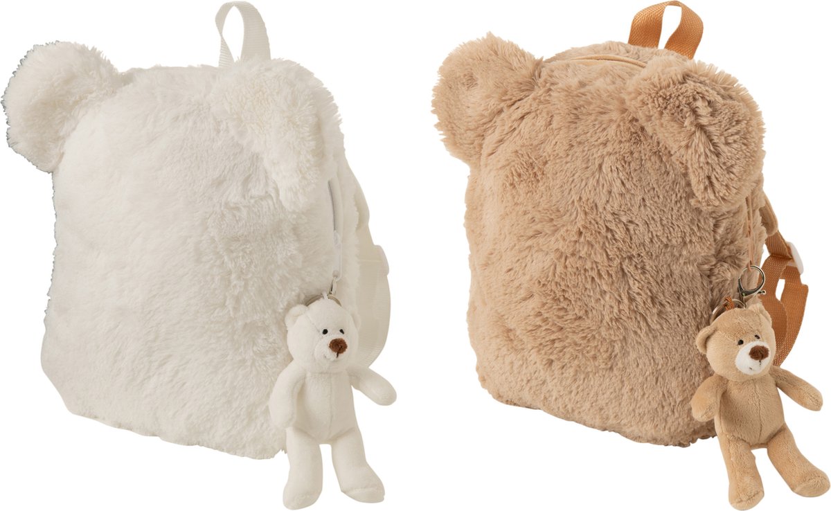 Sac à dos | peluche | blanc - beige | 28x25x (h) 6 cm - 1 Exemplaire - Envoyé au hasard