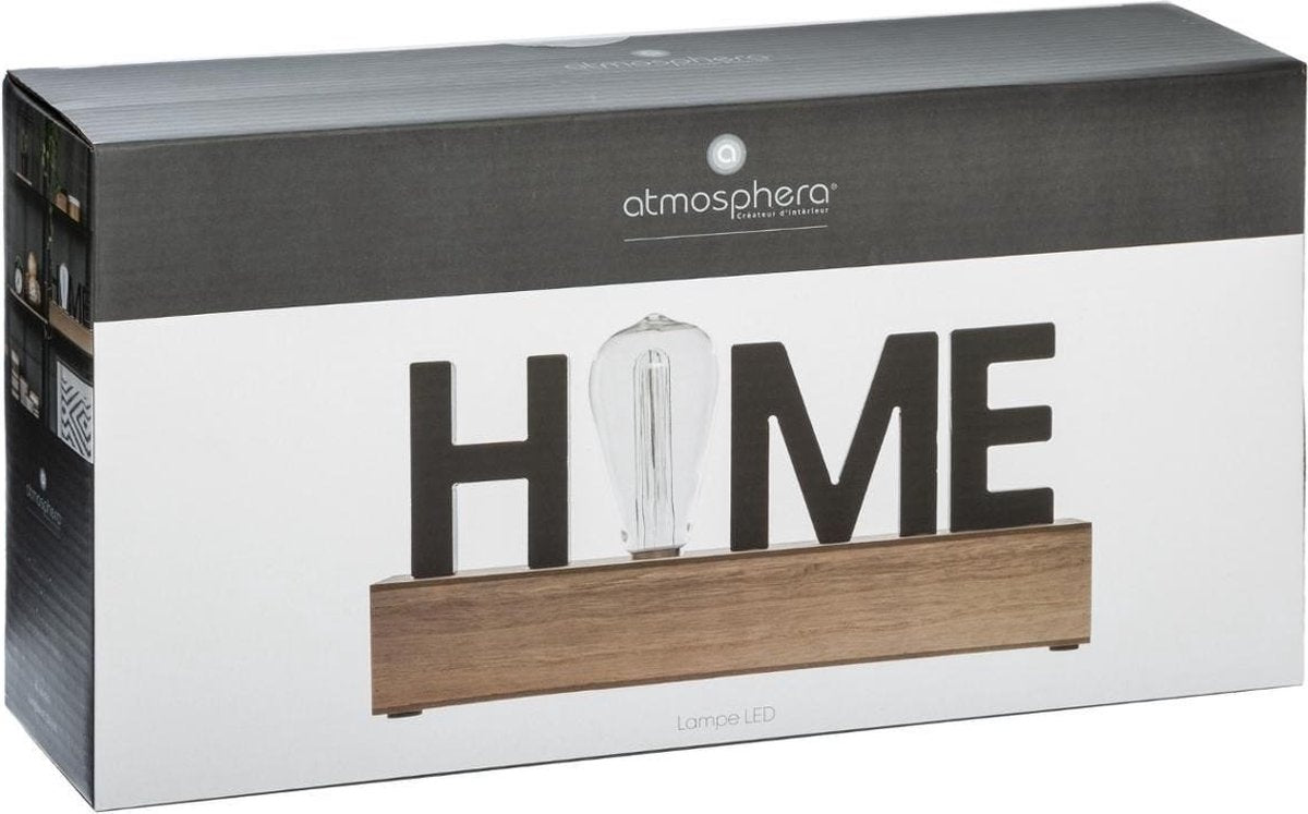 Lampe Sphera avec texte HOME - 34 cm - Bois