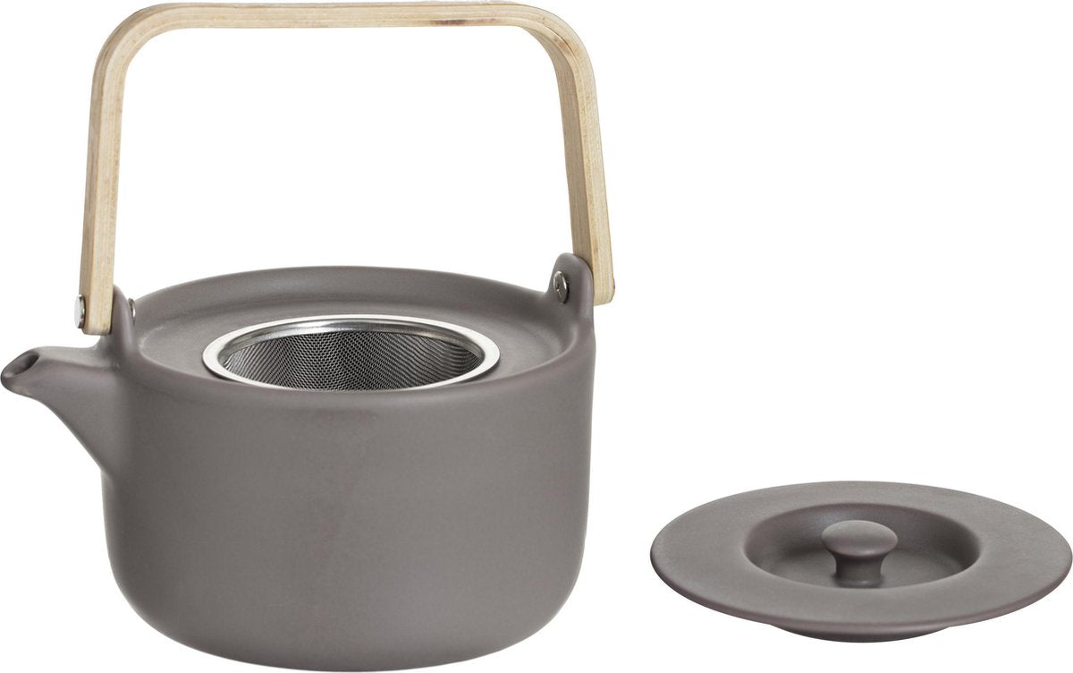 Secret de Gourmet Teapot in ceramic with bamboo 80cl - Handle, strainer, filter - Taupe