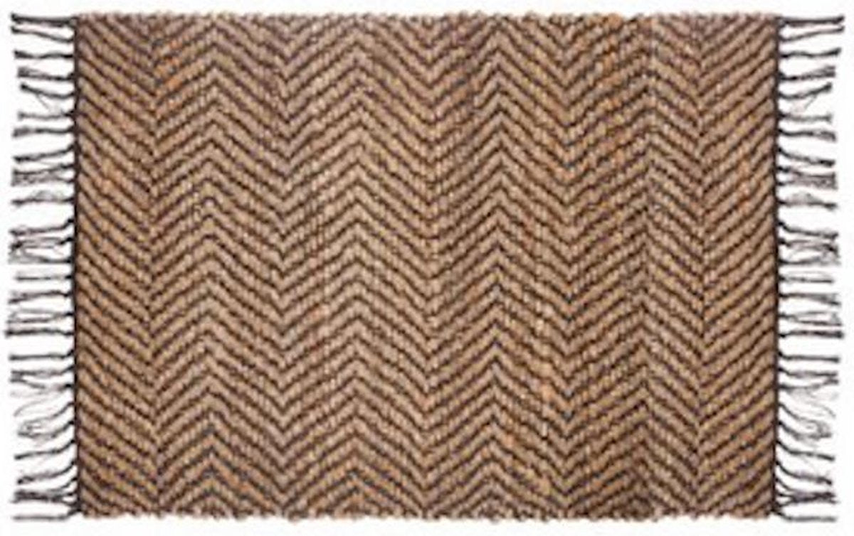 Tapijt jute zig zag zwart naturel - vloerkleed 90 x 60 cm