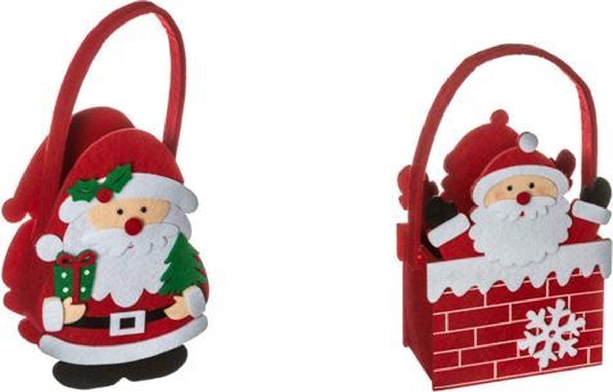 Kerstzakje vilt set van 2 - Inpakzakje - Cadeauzakje - Vilt - Kerstman - 2 stuks - H20 cm