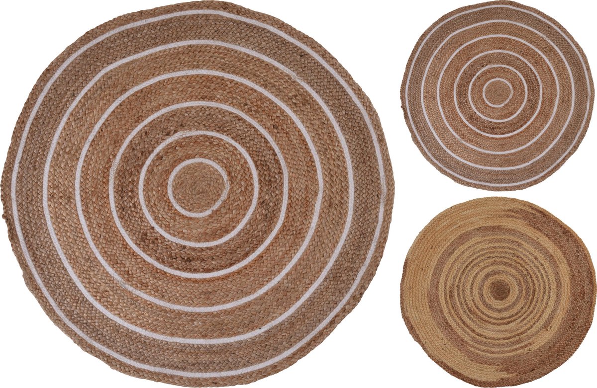 Home&Styling Vloerkleed Jute boho - Dia 90 cm - 2 Soorten - Naturel