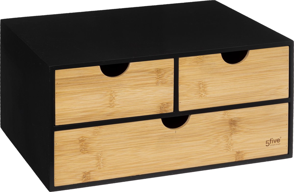 5Five Bureau-organizer Bava - Bamboe - Zwart - Met 3 lades - 25.3 x 31 x H 16 CM